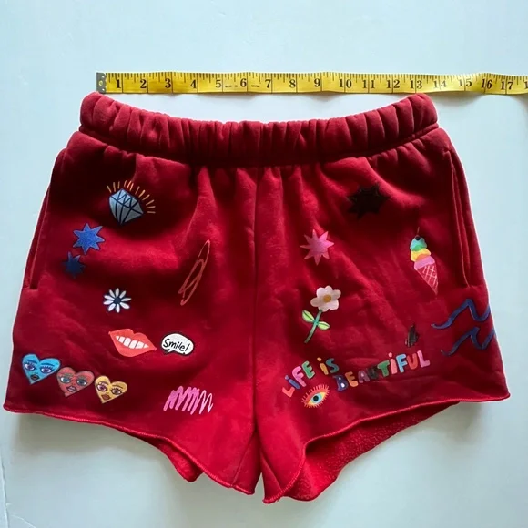 The Mayfair Group Somebody Loves You Red Sweat Drawstring Shorts Size  XS - Picture 5 of 8